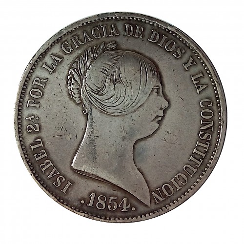 Isabel II,20 Reales Plata 1854, Sevilla MBC+.