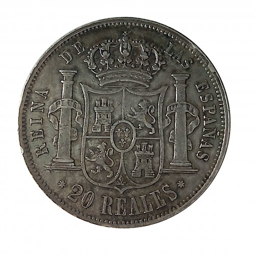 Isabel II,20 Reales Plata 1854, Sevilla MBC+.