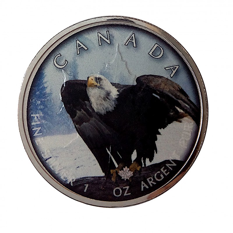 Canadá, 5 $ Plata ( 1 OZL 999 mls. ) Maple " On the Trails of Wildlife", Bald Eagle.