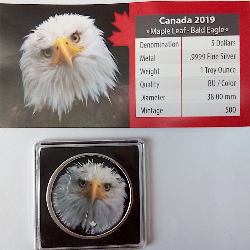 Canadá, 5 $ plata (1 OZ. 9999 mls) 2019 Canada´s Wildlife: Bald Eagle