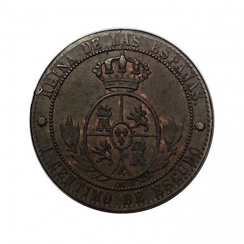 Isabel II, 1 céntimo de escudo, Barcelona 1868 OM, MBC+