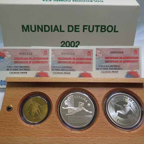 España, estuche completo plata y oro, Mundial Corea 2002 FDC
