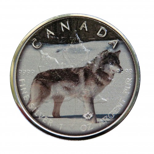 Canadá, 5 $ Plata ( 1 OZ. 999 mls. ) Maple "On the Trails of Wildlife ": Wolf