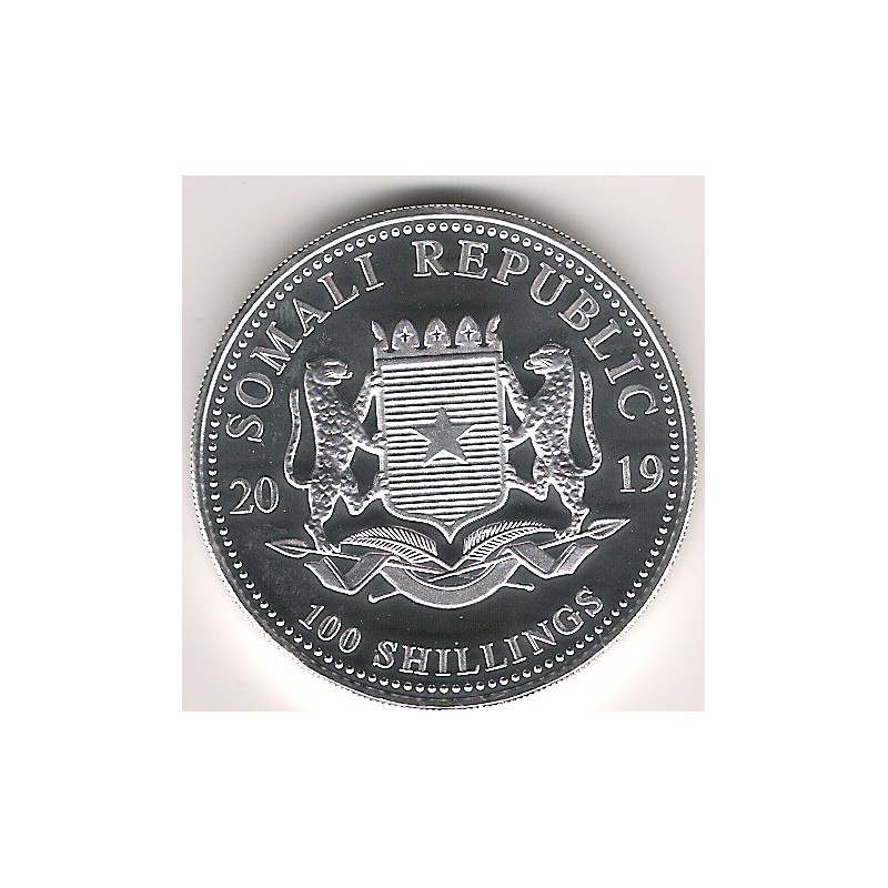 Somalia, 100 Shilling plata ( 1 OZ. 999 mls. ) Elefantes 2019 BU