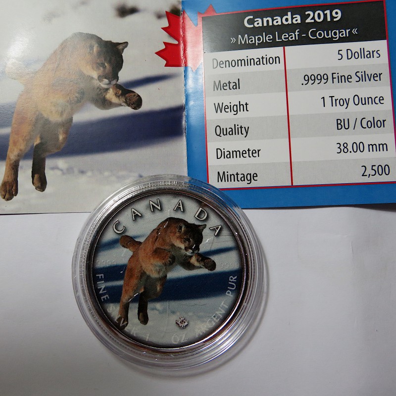 Canadá, 5 $ Plata ( 1 OZ. 999 mls. ), Maple serie "On the Trails of Wildlife: Jaguar"