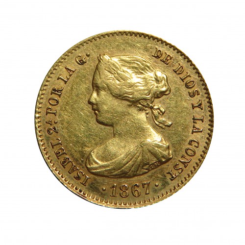 Isabel II, 4 Escudos Oro, 1867 Madrid, EBC-