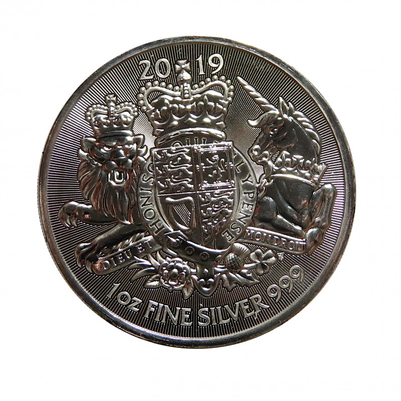 Gran Bretaña, 2 Pounds Plata ( 1 OZ. 999 mls. ) Escudo de Armas 2019, BU.