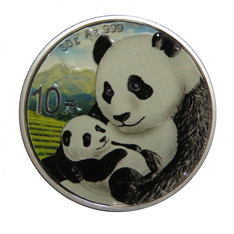 China, 10 Yuan ( 30 grs. Ley 999 mls. ) Panda 2019, coloreada, BU.