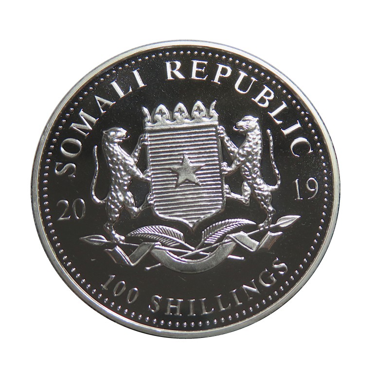 Somalia, 100 Shillings Plat ( 1 OZ. 999 mls. ), Leopardo 2019, BU.