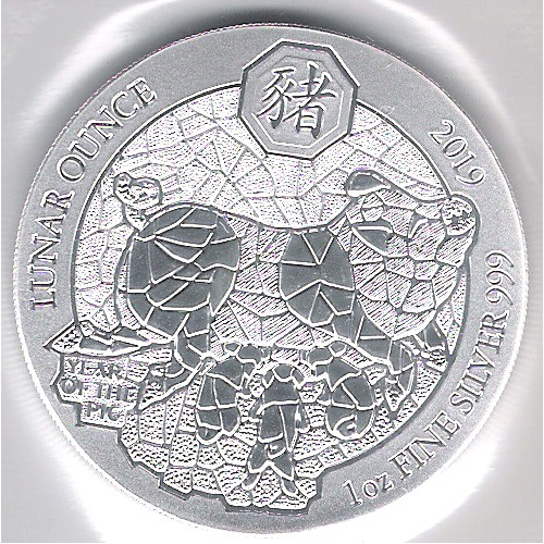 Ruanda, 50 Francs plata ( 1 OZ. 999 mls. ) Año del Cerdo 2019