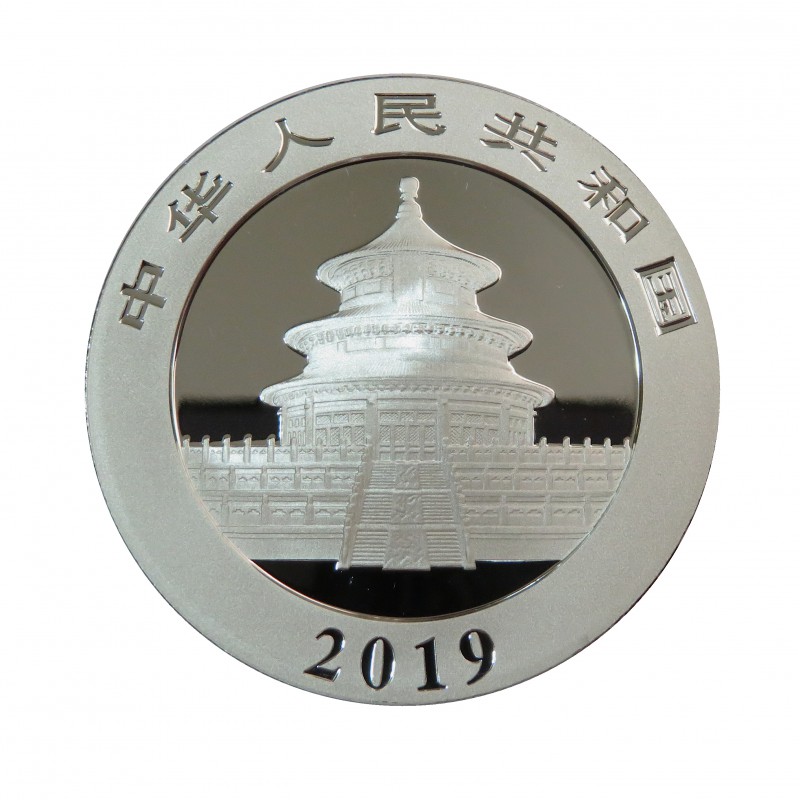 China, 10 Yuan ( 30 grs. Plata 999 mls. ) 2019 Panda coloreado, Tejado.