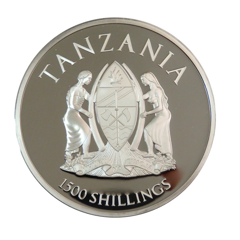 Tanzania, 1500 Shillings Plata ( 2 OZ.  999 mls. ) Pantera Negra. Muy rara.