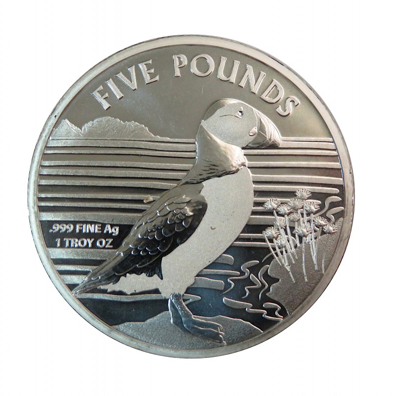 Alderney, 5 Pounds plata (1 OZ. 999 mls) Frailecillo 2019 BU
