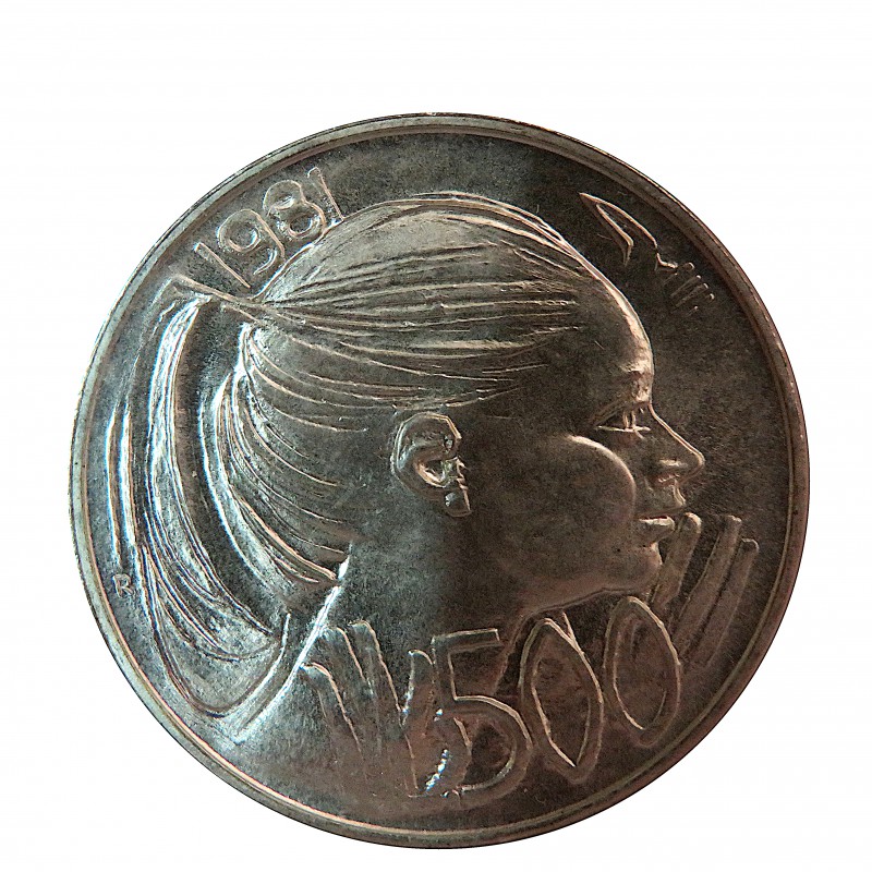 San Marino, 500 Liras plata, 1981, sin circular.