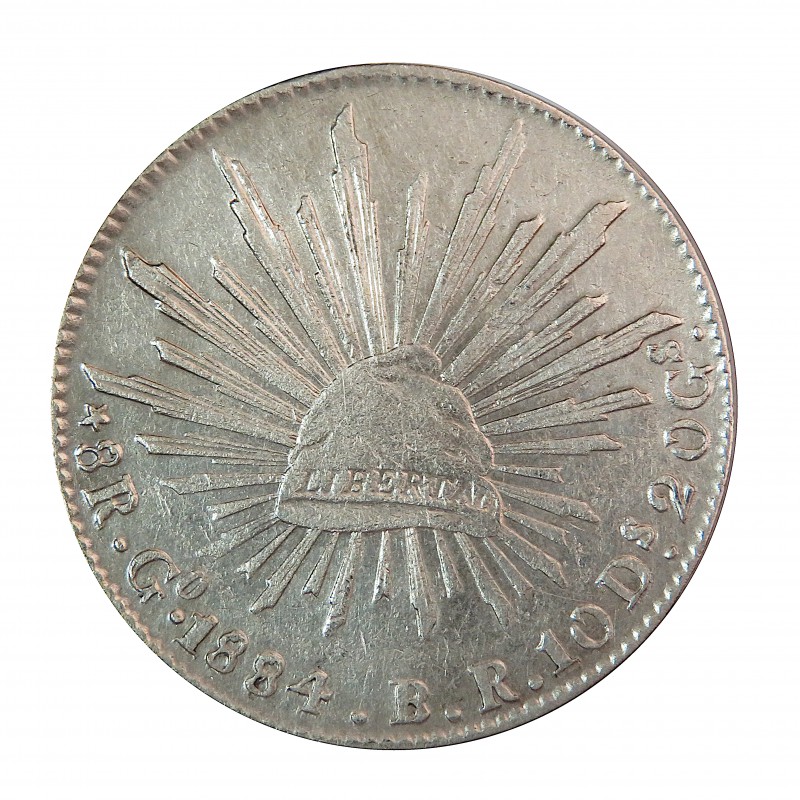 México, 8 reales plata, 1884 Guanajuato B.R., MBC+