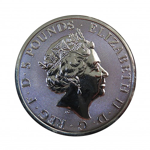 Gran Bretaña, 5 Pounds Plata ( 2 OZ. 999 mls. ) serie Bestias, Unicornio Escocia, BU.