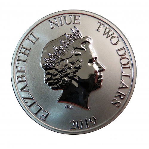 Nive, 2 $ Plata ( 1 OZ.  999 mls. ) 2019, Espada Laser II, BU.