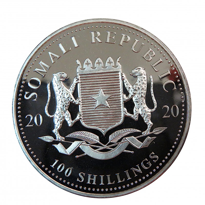 Somalia, 100 Shilling Plata ( 1 OZ. 999 mls. ), Elefantes 2020, BU.