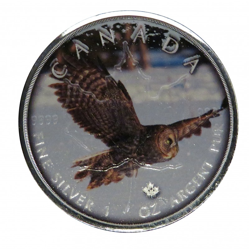 Canadá, 5 $ plata ( 1 OZ. 9999 mls. ), Maple serie "On the Trails of Wildlife: Búho", 2019.