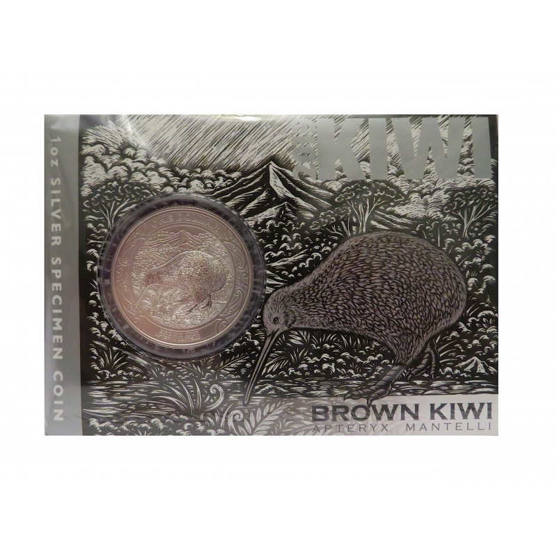 Nueva Zelanda, One Dollar Plata ( 1 OZ. 999 mls. ) 2019, Brown kiwi, BU,blister.