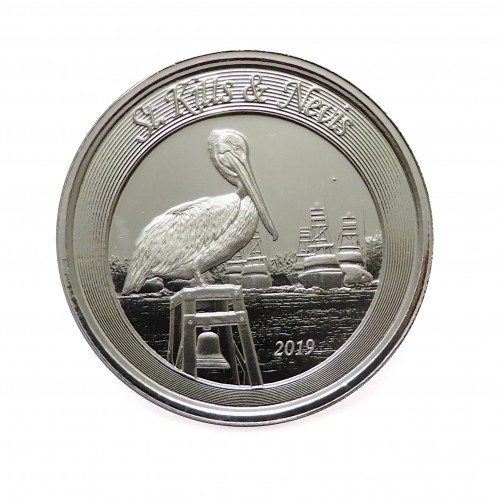 ST. Kitts & Nevis, 2 $ Plata ( 1 OZ 999 mls. ) 2019, Pelícano Marrón II.