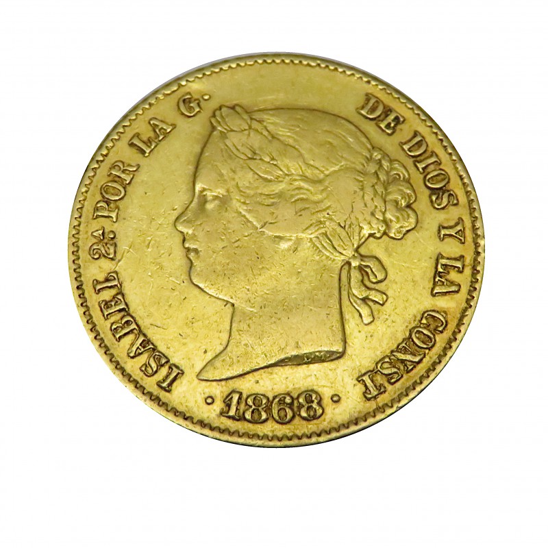 Isabel II, 4 Pesos Oro ( 6,70 grs., ley de 900 mls. ), Filipinas 1868 MBC