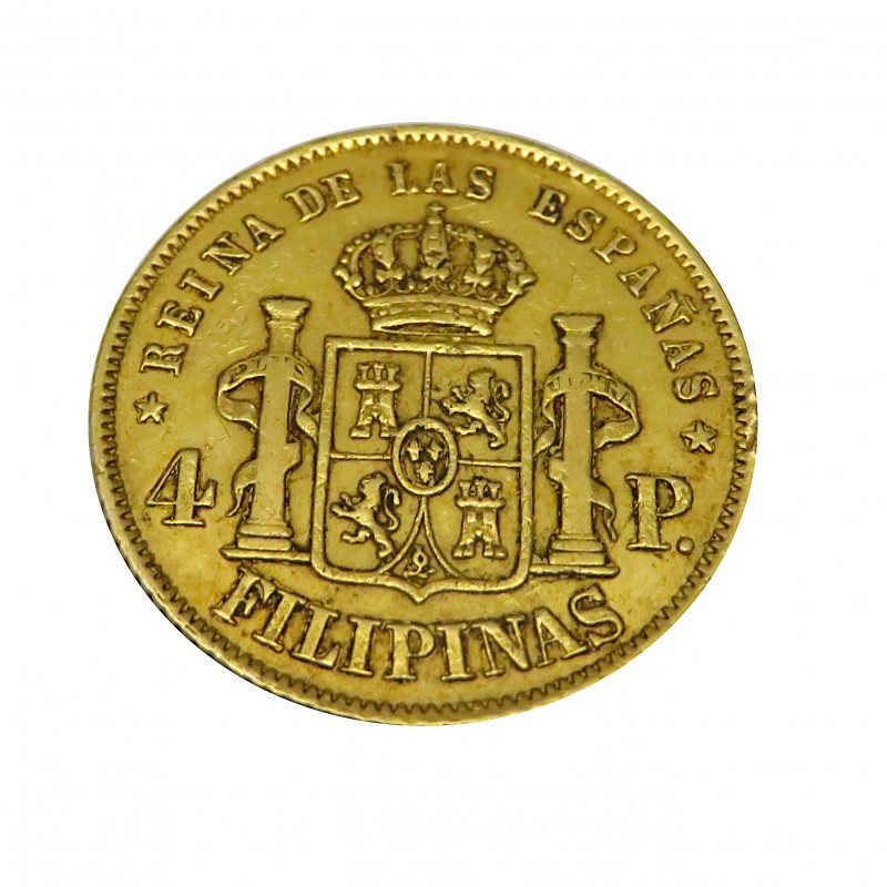 Isabel II, 4 Pesos Oro ( 6,70 grs., ley de 900 mls. ), Filipinas 1868 MBC