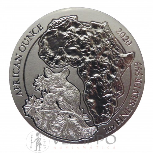 Ruanda, 50 Francs Plata ( 1 OZ 999 mls.) Bushbaby 2020.