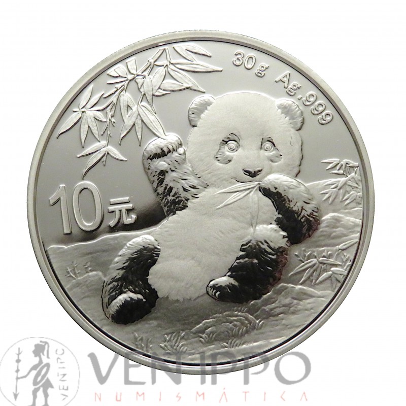 China 10 Yuan Plata ( 1 OZ, ley 999 milésimas ) Panda 2020, BU.