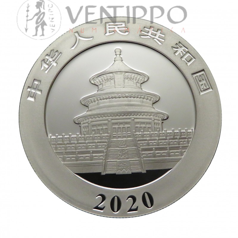 China 10 Yuan Plata ( 1 OZ, ley 999 milésimas ) Panda 2020, BU.
