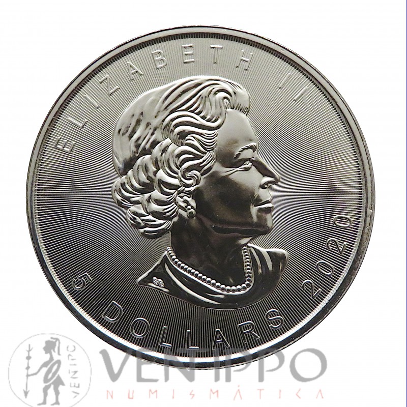 Canadá, 5 $ Plata ( 1 OZ. 9999 mls. ) Hoja de Arce 2020, S/C.