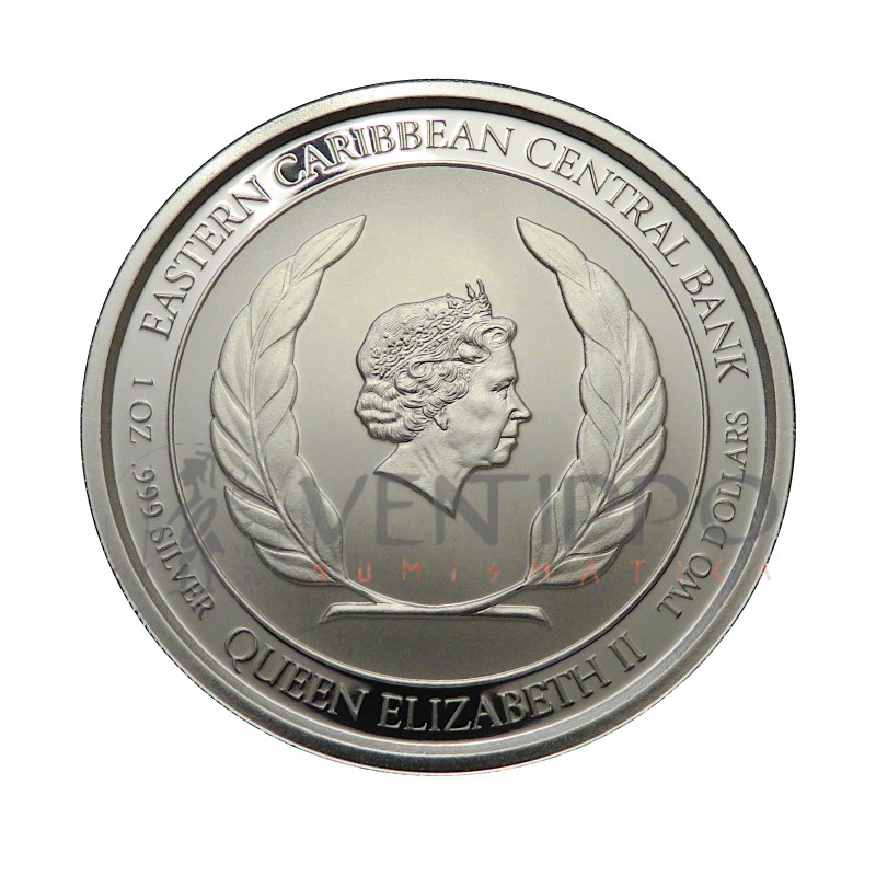 ST. Vincent and the Grenadines, 2 $ plata ( 1 OZ., 999 mls. ) Hidroavión II 2019, Prooflike.)