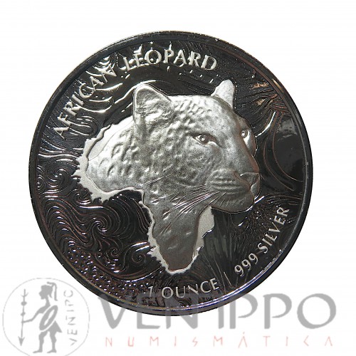 Ghana, 5 Cents Plata ( 1 OZ. 999 mls. ) Leopardo 2019, Prooflike.