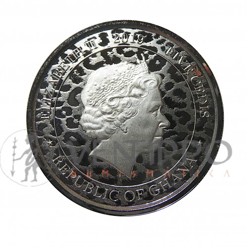 Ghana, 5 Cents Plata ( 1 OZ. 999 mls. ) Leopardo 2019, Prooflike.