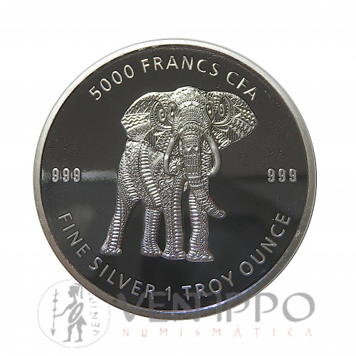 Tchad, 5000 Francs ( 1 OZ 999 mls. ) Serie Mandala Elefante 2019, BU.