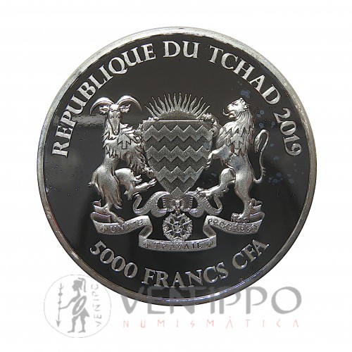 Tchad, 5000 Francs ( 1 OZ 999 mls. ) Serie Mandala Elefante 2019, BU.