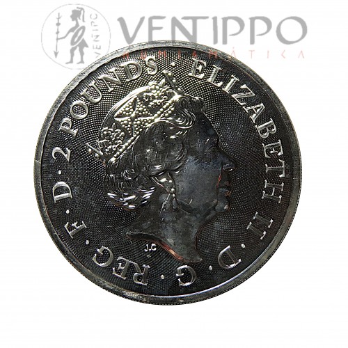 Gran Bretaña, 2 Pounds plata ( 1 OZ. 999 mls. ) Escudo de Armas, 2020, BU.