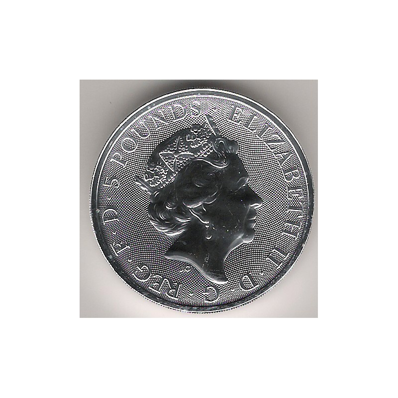 Gran Bretaña, 5 Pounds plata ( 2 OZ. 999 mls. ) Halcón de Plantagemet, BU.