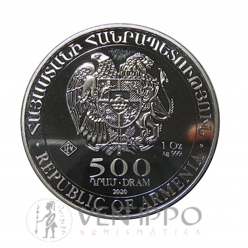 Armenia, 500 Dram plata ( 1 OZ. 99 mls. ) Arca de Noé 2020, BU.