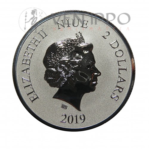 Nive, 2 $ plata ( 31,10 gramos, ley 999 mls. ) 2019, Tigre celestial.