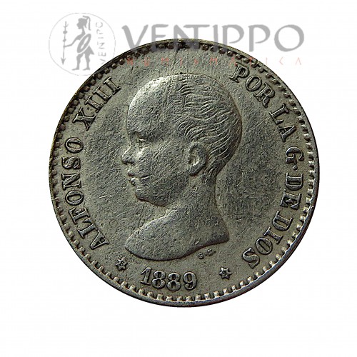 Alfonso XIII, 50 Cents plata , 1889 ( *8 - *9 ) MPM, MBC/MBC+