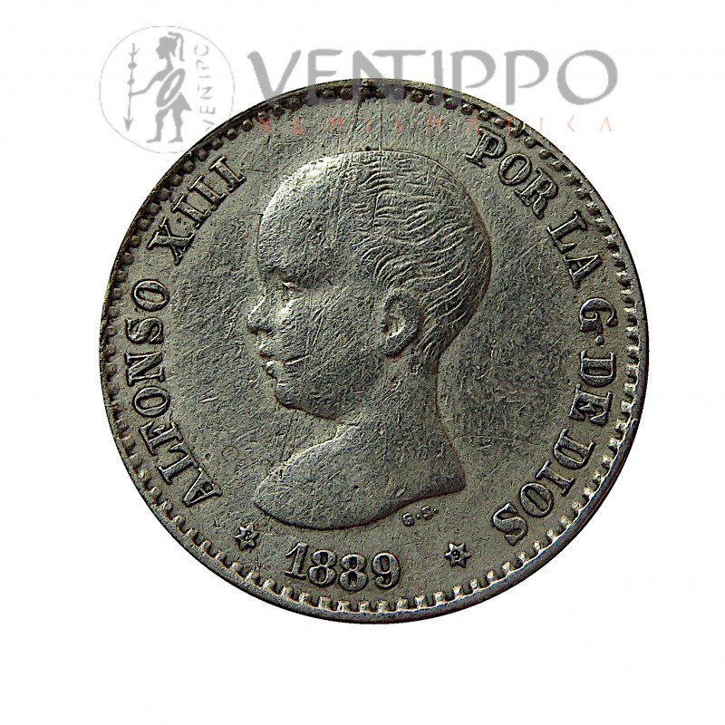 Alfonso XIII, 50 Cents plata , 1889 ( *8 - *9 ) MPM, MBC/MBC+