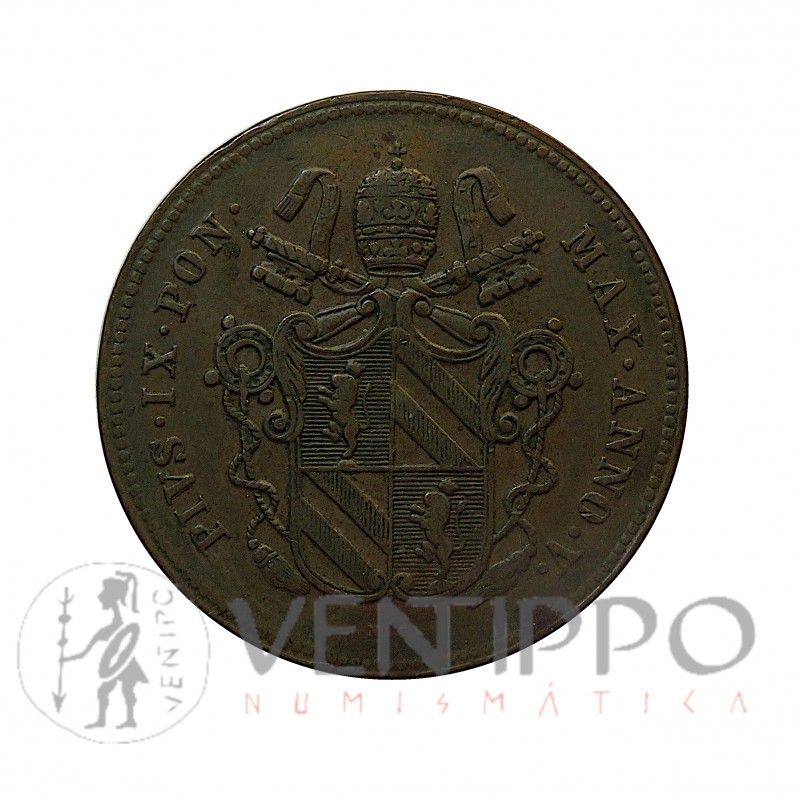 Vaticano, 2 Baiocchi, Pio IX, 1850, EBC-