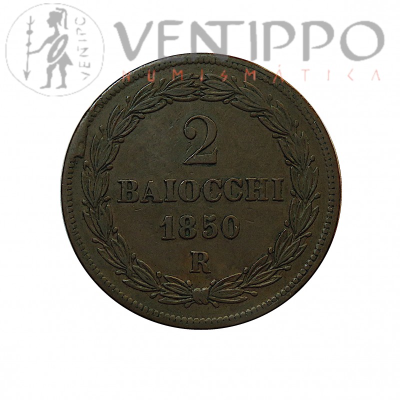 Vaticano, 2 Baiocchi, Pio IX, 1850, EBC-