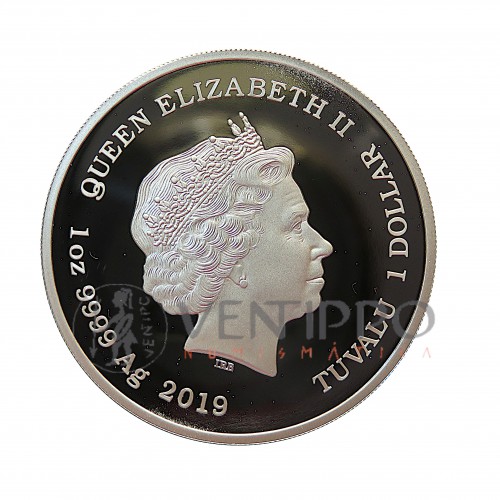 Tuvalu, 1 $ Plata ( 1 OZ 999 mls. ) 2019, Pez León, PROOF.