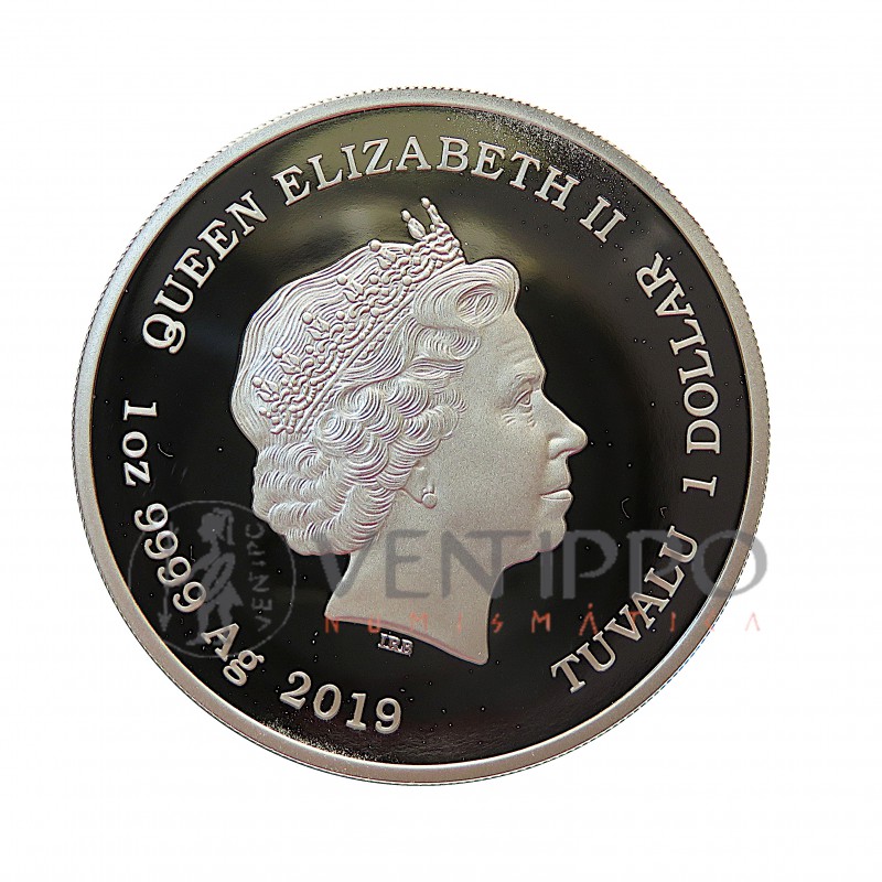 Tuvalu, 1 $ Plata ( 1 OZ 999 mls. ) 2019, Pez León, PROOF.