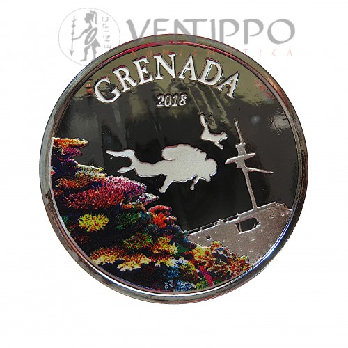 Grenada, 2 $ Plata ( 1 OZ. 999 mls. )2018 Corales, Proof Coloreada.