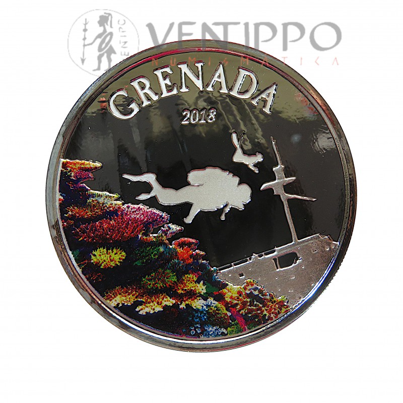Grenada, 2 $ Plata ( 1 OZ. 999 mls. )2018 Corales, Proof Coloreada.