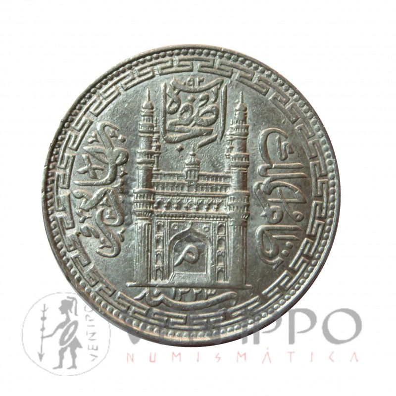 India, Estado de Hyserabad, Rupia Plata 1906, EBC-, escasa.