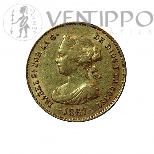 Isabel II, 4 Escudos Oro, 1867 Madrid, MBC+
